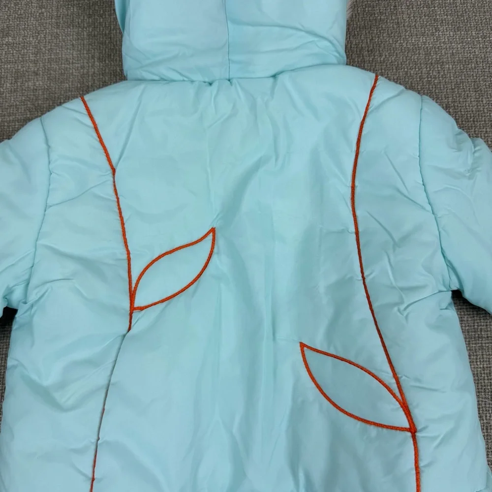 Vintage Sears Blue Tulip Puffer Winter Coat Zip Up Jacket Hood Small 6-9 Months